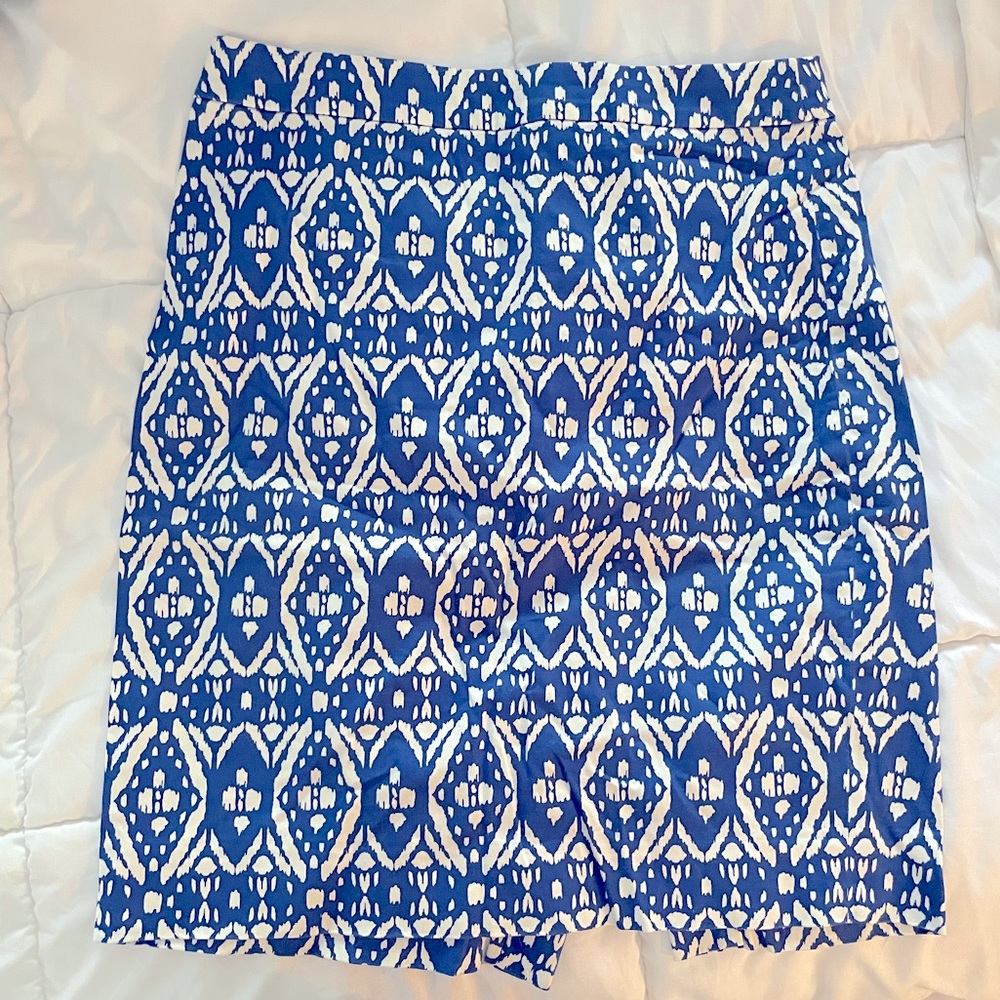 J. Crew Ikat Blue Pencil Skirt